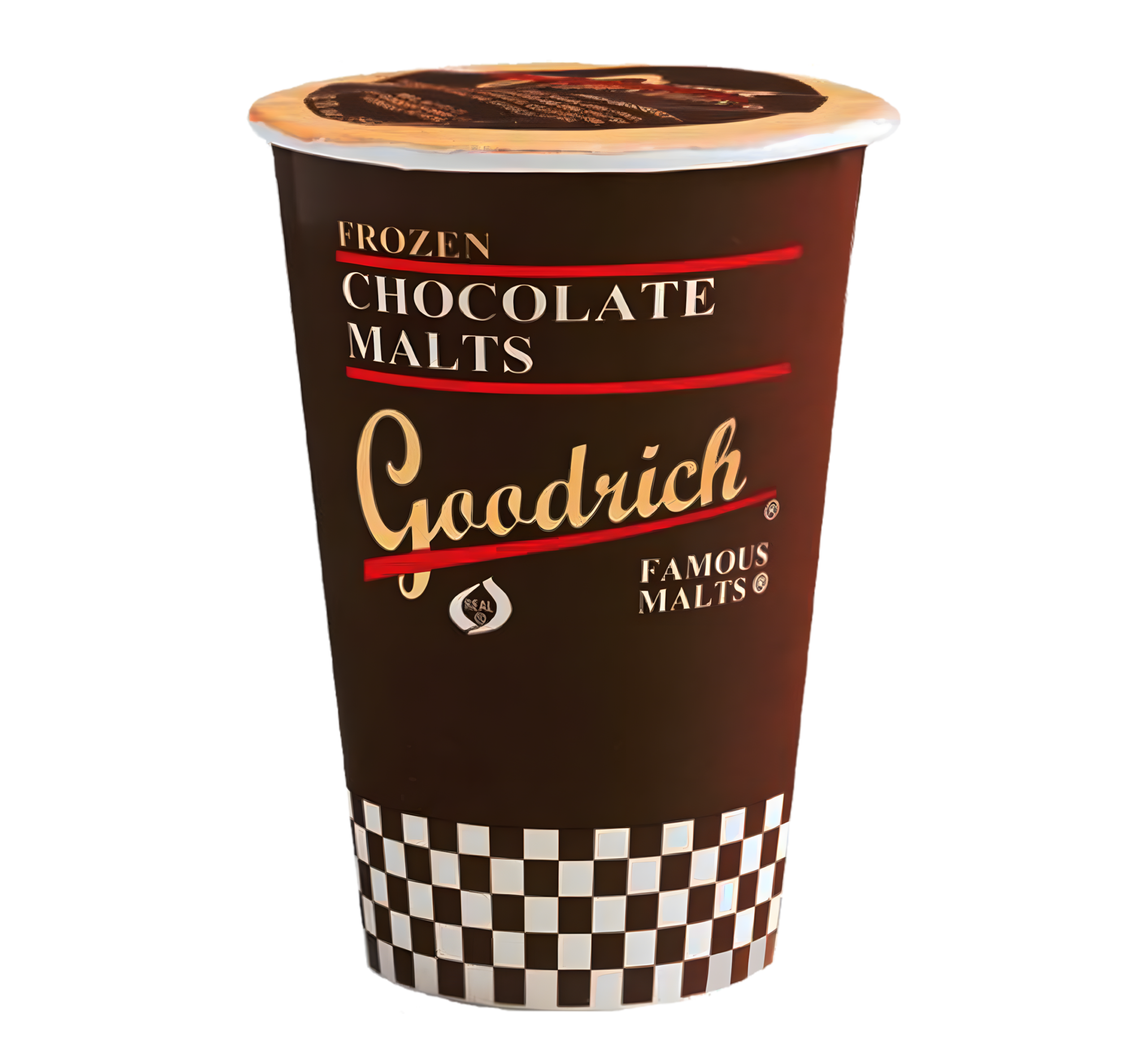 A cup of Goodrich Chocolate Malts frozen drink.